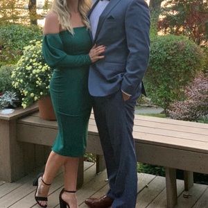 Dark Green Off the Shoulder Balloon Sleeve Dress